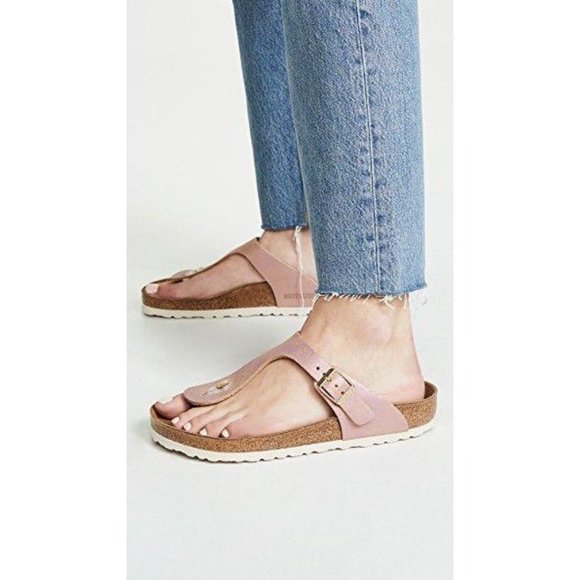 birkenstock gizeh washed metallic pink